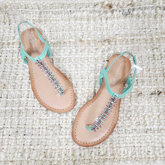 Madden Girl Shoes - Madden Girl Streeker Sandals 7 Vegan Mint Green Beaded Embellished Thong Sandal
